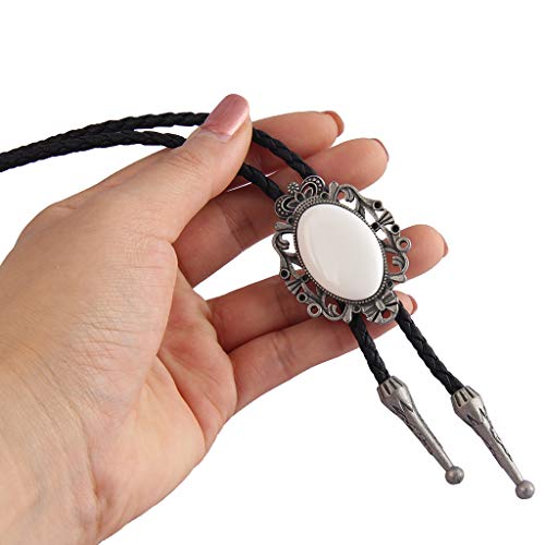 Image of GelConnie Bolo Tie for Men Women Western Cowboy Turquoise Leather Necktie | Natural Stone Bolo Tie Necklace for Women Rodeo Cowboy Leather Necktie Native American Western Cowgirl Ties Adjustable Cord