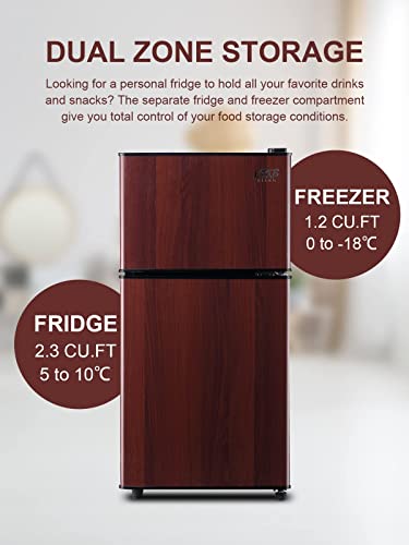 Refrigerator with Freezer 3.5 Cu.Ft with 7 Level Adjustable Thermostat Control 2 Door Energy Saving Top-Freezer Compact Refrigerator Wood - Image 4