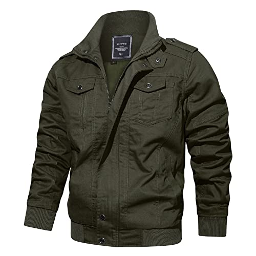 Hijewe Men's Military Jacket Cargo Casual Coat Lightweight Spring Falls Outwear Cotton Stand Collar Zipper Multi-Pocket Jackets #TOP19