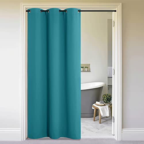 Image of NICETOWN Sound Reducing Room Divider Curtain Screen Partition, Function Thermal Blackout Patio Door Curtain Panel, Sliding Door Insulated Curtain, Peacock Blue, 5ft Wide x 10ft Long