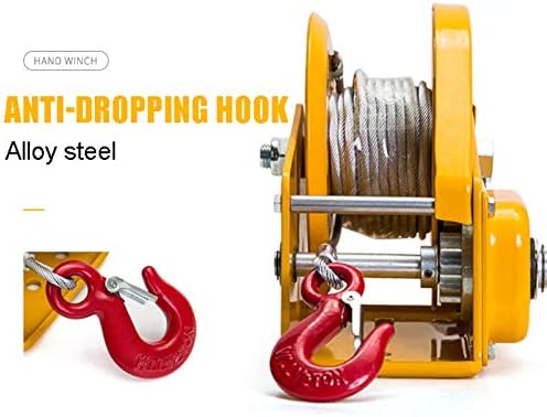 Heavy-Duty Hand Winch for Boats with Hook & Cable Two-Way Automatic Brake Steel Housing for Gear Protection - Ideal for Marine Use & Towing Applications