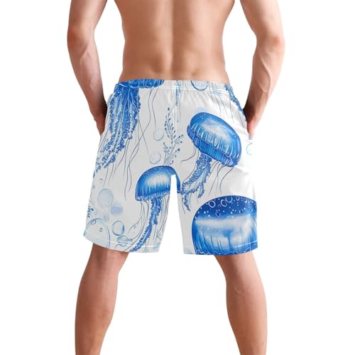 Cute Blue Jellyfish Men's Swim Trunks Funny Swimming Board Shorts Vacation Quick Dry Bathing Shorts S3
