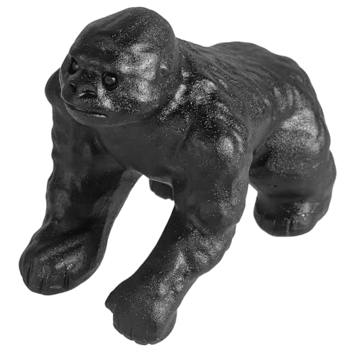 Estatua de Gorila Tallada en Obsidiana Negra Natural