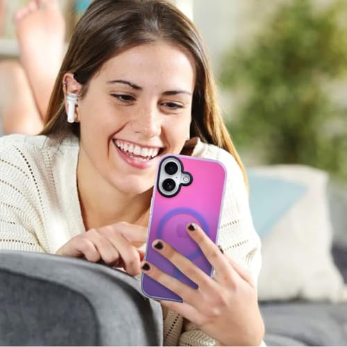 Image of AIGOMARA Magnetic Case for iPhone 17, Compatible with Magsafe, Fluorescent Iridescent Case for Women Girls, Shockproof Translucent Matte Protective Cover 6.3 Inch 2025, Blue Purple