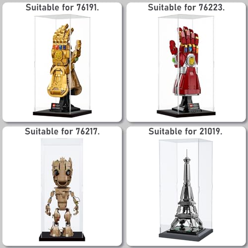 Image of Choowin Acrylic Display Case for Lego Infinity Gauntlet 76191 for Lego Gauntlet 76223 for Lego Display Thickened Clear Acrylic Display Cases for Collectibles Assemble Dustproof Display Box(Black Base)