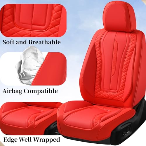 Image of Coverado D-9110 Universal Leather Car Seat Protectors Full Set, Waterproof Seat Covers for Front and Back Seats, Faux Leather Seat Covers Universal Fit for Most Cars (A-Red, FullSet)