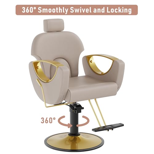 Image of LOUVIXA Barber Chair for Hair Stylist, Height Adjustable Hydraulic Hair Reclining Salon Chair, 360 Degrees Rotation, Multi-Function Shampoo Chair for Salon Barbershop (Grey)
