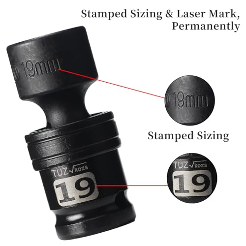 Image of 1 /2 inch Universal Joint Socket.1 /2-Inch Drive Shallow Impact Universal Joint Swivel Socket.Chrome Molybdenum Steel.6 Point, Metric 19mm