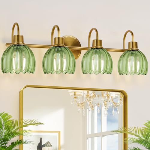 4-Light Bathroom Light Fixtures, 27" Brushed Gold Vanity Lights for