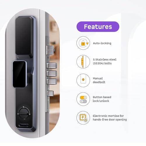 Image of Atomberg Cypheo Elite Smart Door Lock I Wi-fi Enabled | 8 Ways Unlocking | Free Installation | 2 Yrs Warranty | Face| Palm | Fingerprint | PIN | OTP | NFC Card | Atomberg Home App | Key | Cosmos Grey