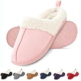 Floopi House Slippers for Women, Fur Lined Clog Womens Slippers Cozy Memory Foam with Indoor & Outdoor Anti Skid Sole (M, Pink-301)