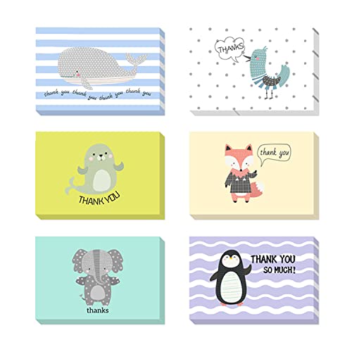 24 Dankeskarten mit Umschlägen und Aufklebern, Tiere Dankeskarten für Lehrer Geburtstag Kinder Hochzeiten Baby, innen blanko Cover