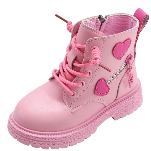 SEAUR Ankle Boots for Girls Retro Hearts Pattern Boots with Zipper Kids Non-slip Short Ankle Shoes Size 8-13