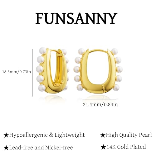 Pearl Earrings for Women - Dainty Gold Earrings Trendy 14K Gold Plated Freshwater Pearl Dangle Hoop Stud Earrings for Women Wedding Jewelry Gift for Women