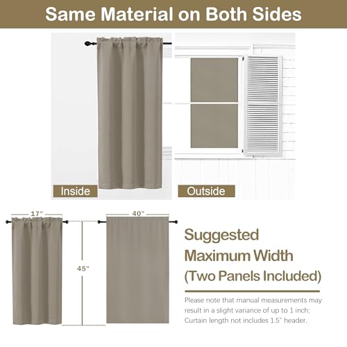 Image of Stone Short Blackout Curtains for Bedroom 45 Inches Long 2 Panels Set, Solid Thermal Insulated Blackout Curtains, Energy Saving Soft Fabric Window Drapes, Dual Rod Pocket, 2x40Wx45L Inches