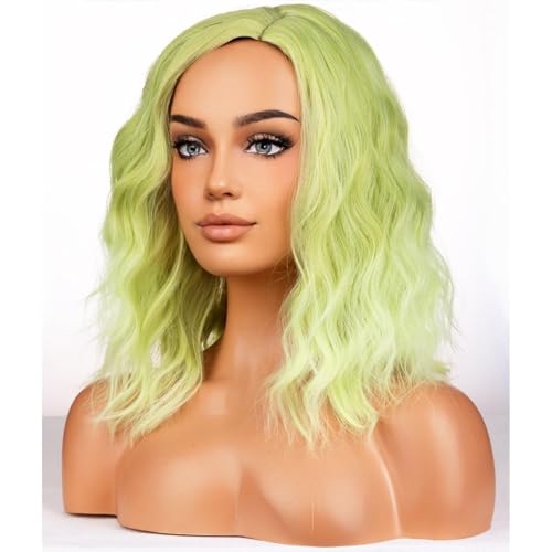 Image of BERON Green Ombre Wigs for Women Short Curly Wavy Hair Wig Girls Green Color Movie Costume Cosplay Wig