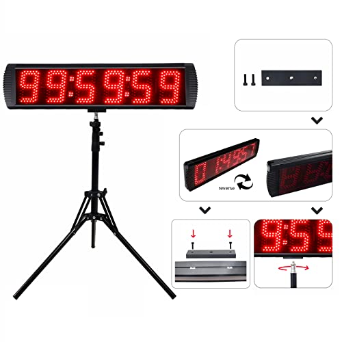 Ganxin 5 Inch Led Race Clock With Tripod For Running Events,Marathon Countdown Clock,Gym Timer Clock,Count Up,Stopwatch,Wireless Remote Control&App Control,5 Levels Brightness Adjustable (Red) #TOP2