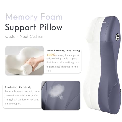 Image of FLORICH Ergonomic Car Seat Cushion and 2-in-1 Lumbar Support Pillow Headrest Memory Foam Car Cushion Back Support Neck Pillow Driving Lumbar Seat Cushion for Truck Driver Sciatica Pain Relief, Blue