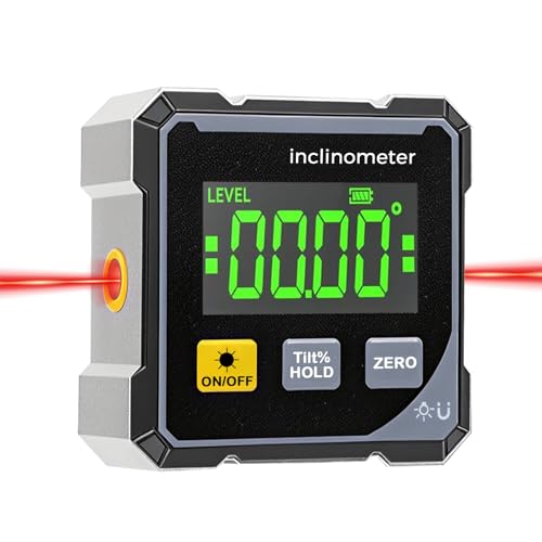Yallmie Digital Angle Finder with Laser 4-Side Strong Magnetic Digital Angle Gauge with LED Display Digital inclinometer Digital Spirit Level for Woodworking Construction DIY (White)