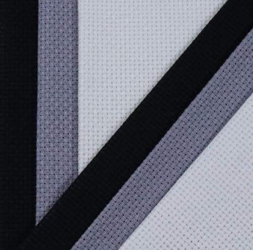Image of KCS 4 /6 pc of 12 inch x 18 inch(30cmx45cm) 16 Count Cotton Aida Cloth Cross Stitch Fabric (6 pc,White+Light Steel Grey+ Black)