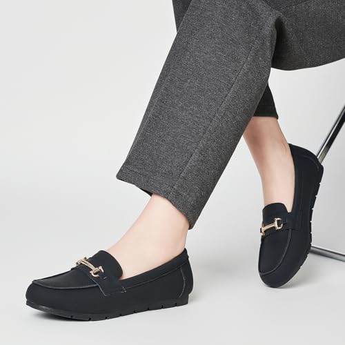 Image of Genuine Leather Loafers for Women Driving Moccasins Business Casual Work Shoes Comfortable & Lightweight Womens Dress Flats Slip On Shoes