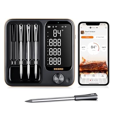 INKBIRD WiFi Wireless Meat Thermometer with 360°Readable LCD Standalone Base?4 Probes Digital Food Meat Thermometer with Remote Control for BBQ, Grill, Oven, Smoker, Rotisserie, Kitchen
