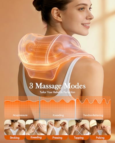 Image of Neck Massager with Heat Cordless: Shiatsu Back Shoulder Massage Tools for Pain Relief Deep Tissue Electric 4D Kneading for Muscle Remedy Lymphatic Drainage Gifts for Men Women Mom Dad