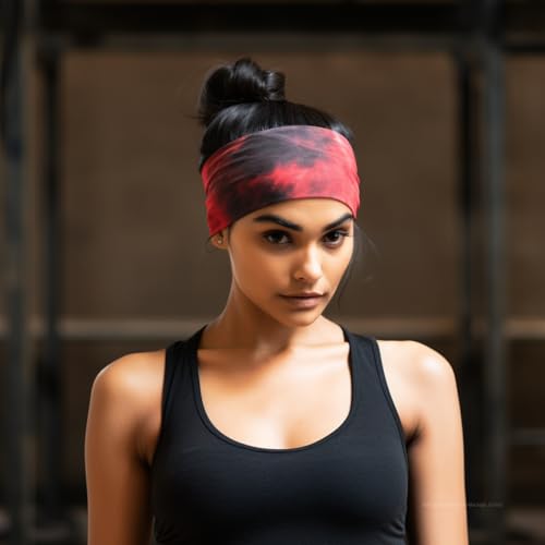 Image of XFYT Stylish Tie-Dye Sports Chic Hair Bands | Super Soft Stretch Microfibre high Sweat absorbtion Head Band for Women Girls Yoga Exercise Fitness Gym (Cherry Black)