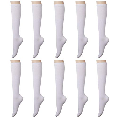 KONYHAHNS Calcetines de algodón hasta la rodilla para mujer, 10 pares, talla 6-9 (blanco, 10 pares)