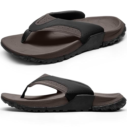 Mens Arch Support Walking Flip Flops Durable Comfort Outdoor Thong Sandals for Men Non Slip Summer Beach Sandals