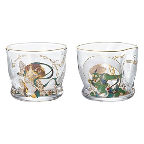 ADERIA S6226 Japanese Sake Glasses, Fujin and Thunder Sake Glass Pair Set, 3.4 fl oz (100 ml), Pair Set, Made in Japan, Comes in a Cosmetic Box, Guinrinks, Glasses, Stylish Gift, Women's, Mother's Cover