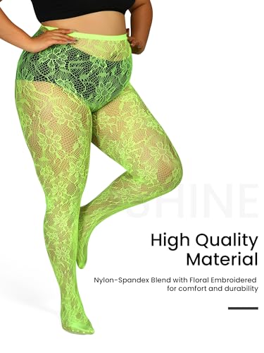 Image of Floral Lace Plus Size Tights High Waist Velvet Pantyhose Sunflower Fishnet Stockings Leggings