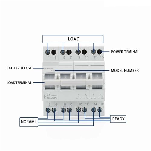 Disjoncteur transfert manuel rail DIN inverseur source 2P 63A maison