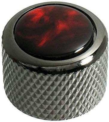Dome Guitar Knob, Black Chrome with Acrylic Red Pearl Inlay