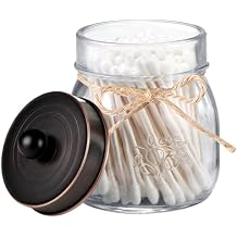 SheeChung Small Mason Jar, Glass Qtip Holder, Apothecary Jars with Lids, Bathroom Organizers and Storage, Bathroom Canister for Q-tips, Floss, Balls, Cotton Swabs, Farmhouse Decor-Oil Rubbed Bronze