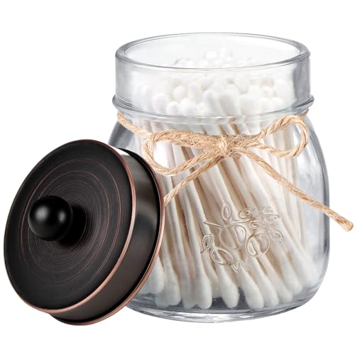 SheeChung Small Glass Mason Jar Qtip Holder with ORB Stainless Steel Lid