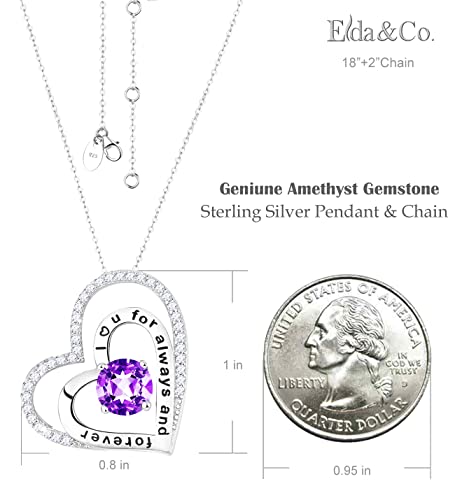 ELDA & CO. Christmas Birthday Gifts for Mom Wife Amethyst Necklace Sterling Silver Double Hearts I Love You for Always and Forever Jewelry - Image 5