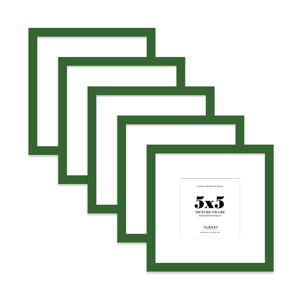 5x5 Green Picture Frame with Mount for 3x3 Photos, Prints - Modern Square Wall Frame, Set of 5