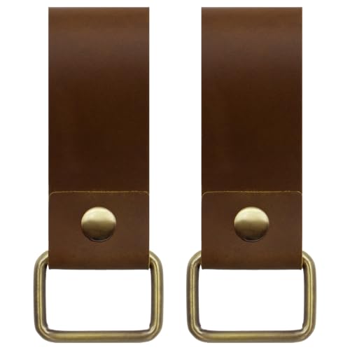 Jack&Chris Genuine Leather Tape Measure Holder Low-Profile Tape Measure Holder for Belt Portable Tool Belt Loop for Cordless Drill Impact Nailer or Any Tools with Hanger Clips 2 Pack Brown