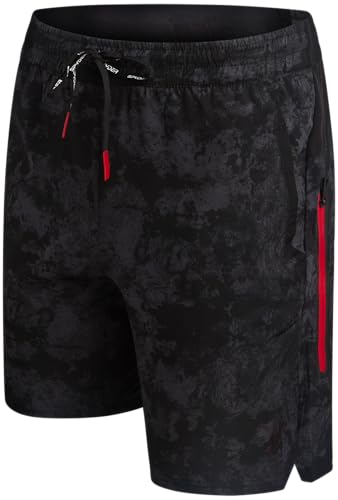 Spyder Mens Gym Shorts - 7” Lightweight Stretch Performance Mens Athletic Shorts with Zipper Pockets for Workout Running Gym, Size Large, Black/Spyder Red