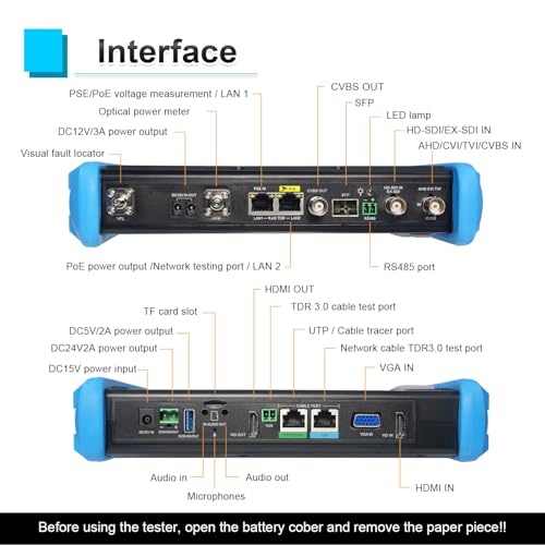 8K IP Camera Tester, WANLUTECH All in One CCTV Tester 7inch Touchscreen TVI CVI AHD SDI CVBS Camera Test TDR Cable Test OPM VFL 90W PoE Power DMM Network Tools WiFi HDMI VGA (IPC-9800CLMOVTADHS Pro)