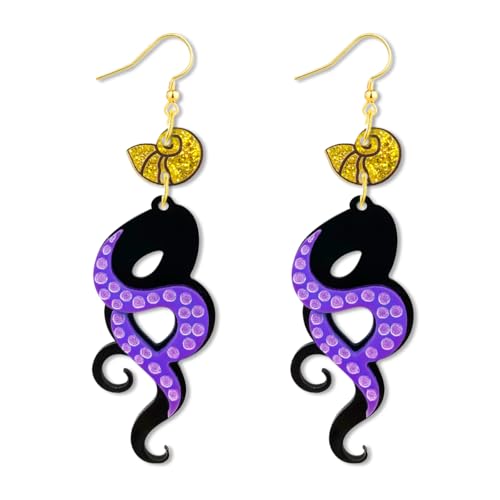 INLOLLY Sea Witch Earrings - Lightweight Octopus Tentacle Conch Shell Earrings In Black Purple Acrylic for Women Suit for Sea Witch Costume Witch Accessories Ocean Cosplay Halloween Jewelry