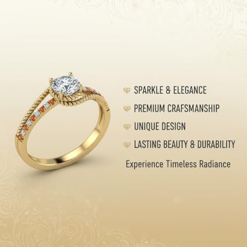 Image of Choose Your Gemstone Rope Split Shank Diamond CZ Ring Yellow Gold Plated Round Shape Split Shank Engagement Ring Minimal Modern Design Birthday Gift Wedding Gift US Size 4 to 12
