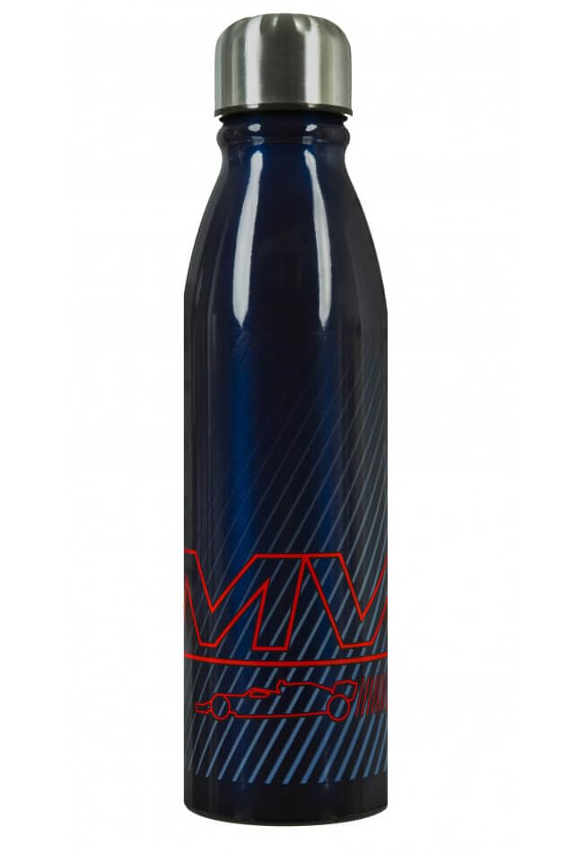 Red Bull Racing F1, Max, botella de agua alumiuim, bebidas frías, azul marino con logotipos impresos, mercancía con licencia