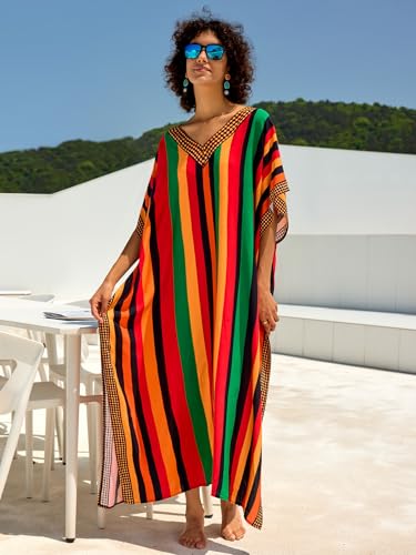 Image of NFVNKJ Women's Plus Size Beach Lounge Kaftan Maxi Dress Swimsuit Coverup for Women