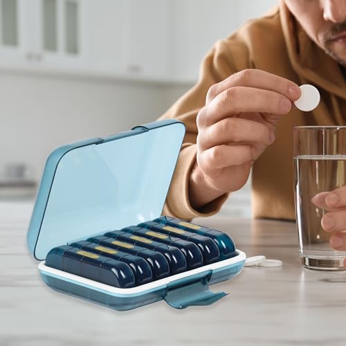 Image of Premium Unbreakable Medicine storage organizer- Waterproof Medicine organizer box- Medicine Box, 7 days Medicine Box For Home-Large Pill Organizer Box Case (Blue-4 Compartment)