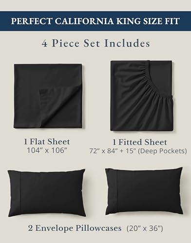 Image of Lane Linen 100% Organic Cotton California King Sheets Set, 4-Piece Pure Organic Cotton Long Staple Percale Weave Ultra Soft Best Bedding Sheets for Bed, Breathable, Fits Mattress Upto 15 inch Deep - Black