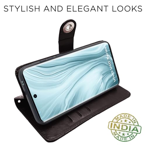 Image of Pikkme Flip Cover Leather Finish | Inside TPU with Card Pockets | Wallet Stand and Shock Proof | Complete Protection Button Flip Case for Vivo V40 5G / V40 Pro 5G / T3 Ultra 5G (Coffee)