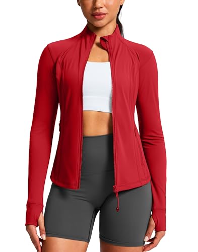G Gradual Ladies Red Workout Soft Jackets Slim Fit Full Zip Thumb Holes Gym Running Jacket Mother's Gift (Red, M)
