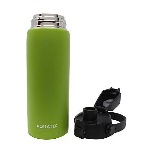 New Aquatix (Lime Green, 21 Ounce) Pure Stainless Steel Double Wall Vacuum Insulated Sports Water Bottle Convenient Flip Top Cap with Removable Strap